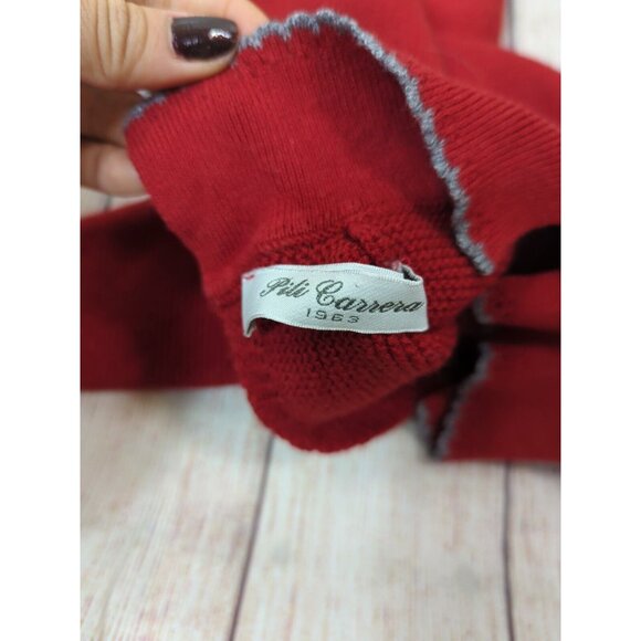 Pili Carrera Knit Red Jumpsuit Collared Gray Trim Long Sleeve Size 12M - Picture 2 of 7